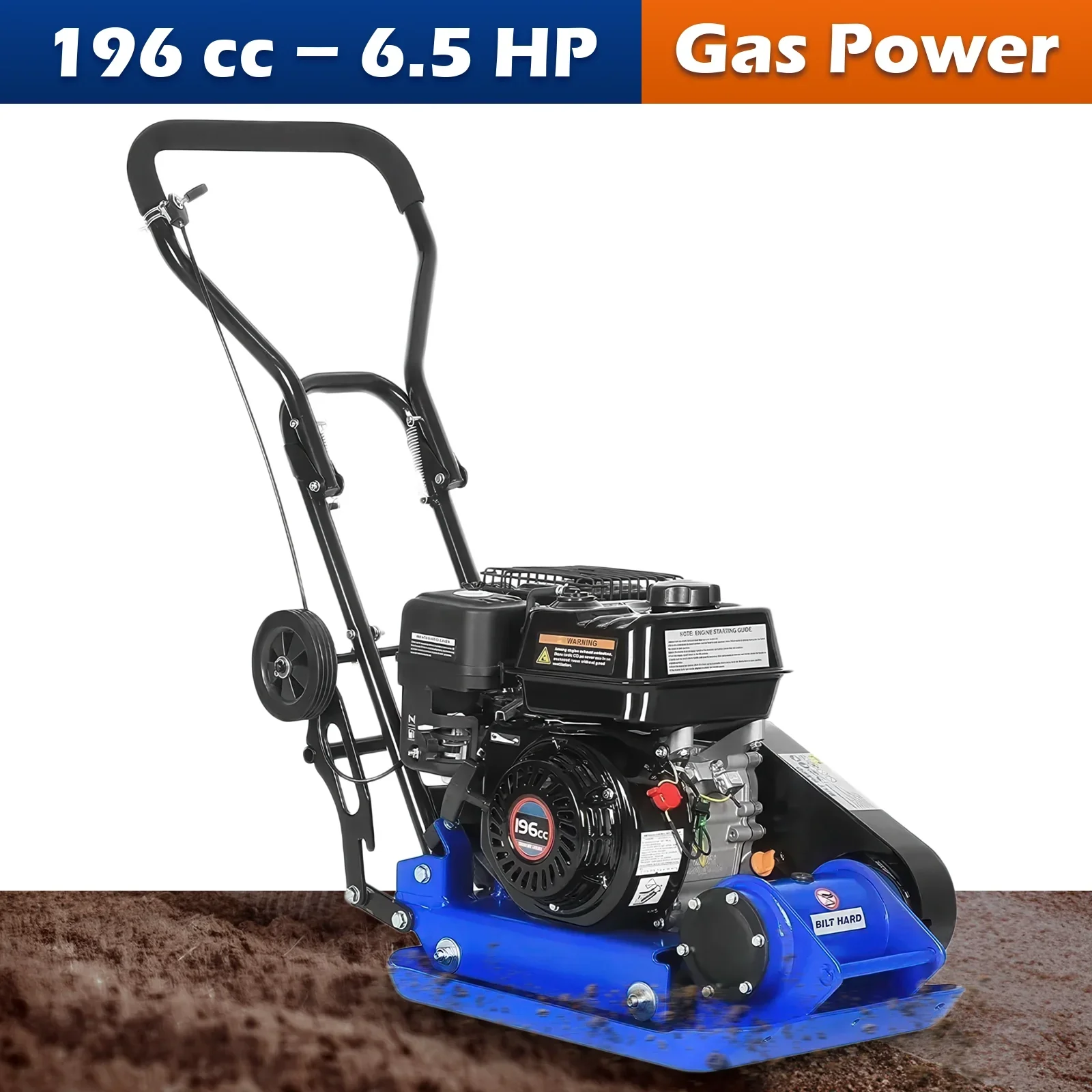 BILT HARD Plate Compactor 2500-Pound, 21 x 14.5 inch Plate, 6.5HP 196cc Gasoline Engine 5500 BPM, Jumping Jack Tamper for Paving Landscaping Sidewalk Patio -