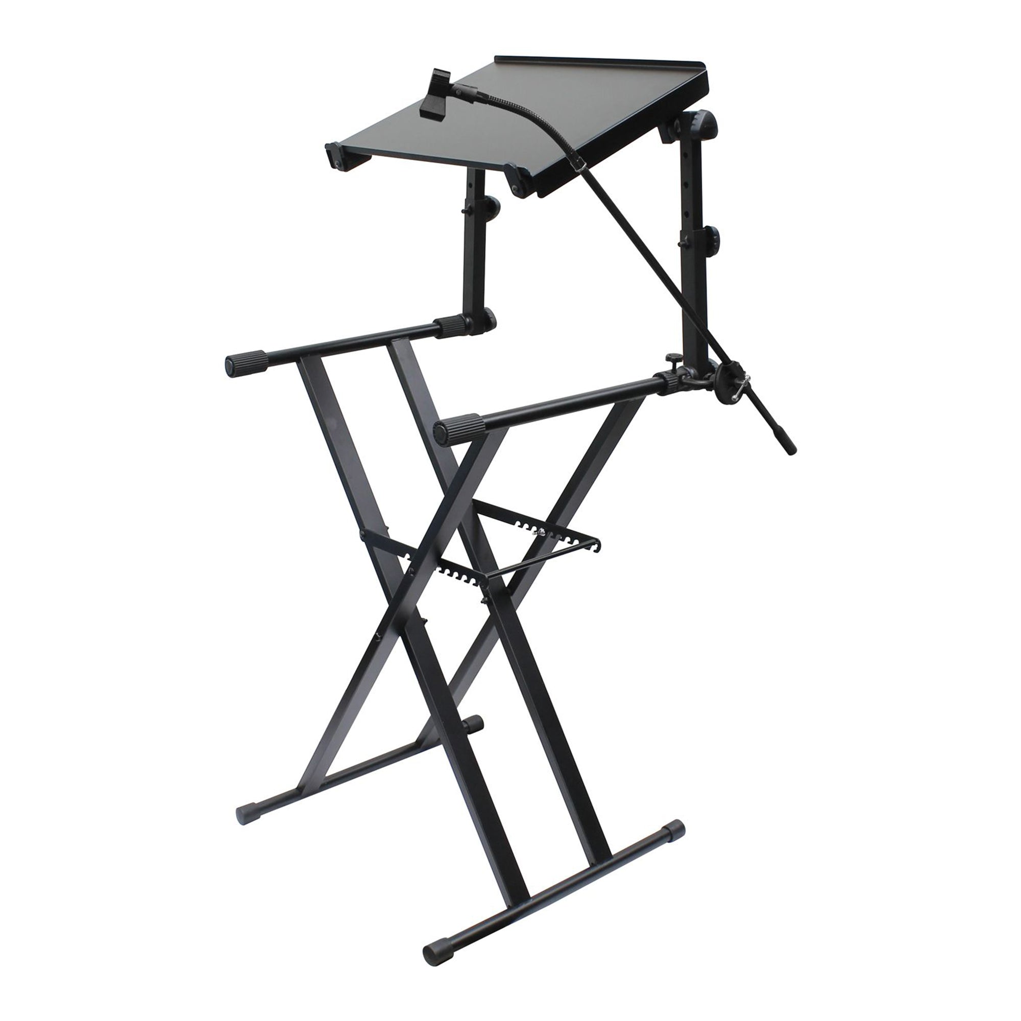 Odyssey Case 2 Tier DJ X Stand Combo Pack with Mic Boom & Top Shelf, Black - 404219